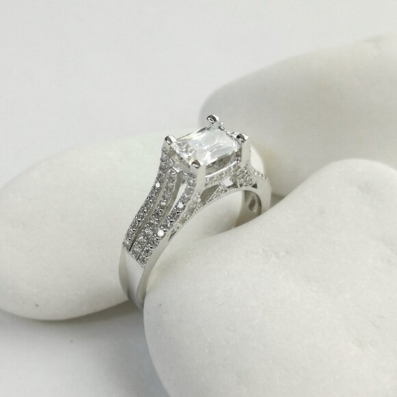 New sterling silver cz cathedral set ring engagement cocktail size 9 - Picture 8 of 8